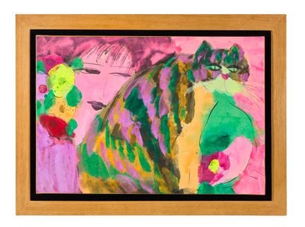 TING Walasse（1929-2010）
《粉色背景中的女子》
水彩画，纸本，裱于画布上
左侧