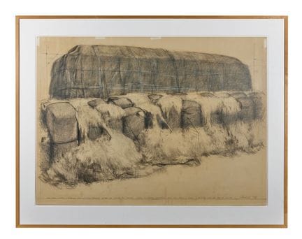 克里斯托（1935-2020）
《包裹的羊毛捆》，1969年
石墨素描
右下角签名并注明日期“Chr