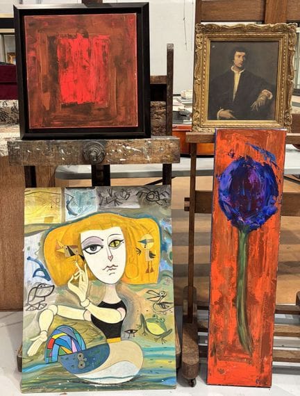 Lot de quatre tableaux de styles et formats divers