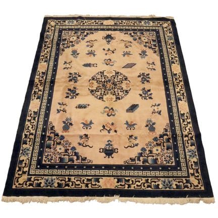 CHINE - Grand tapis mécanique chinois bleu blanc m