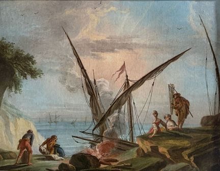 Ecole du XVIIIème siècle.
Le bivouac.
Huile sur to