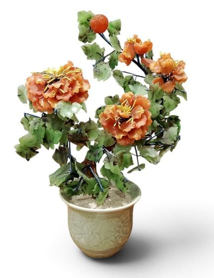 Bonsaï en verre teinté dans son pot en céramique c