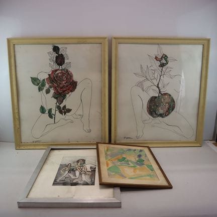 Ensemble de quatre reproductions et œuvres contemp
