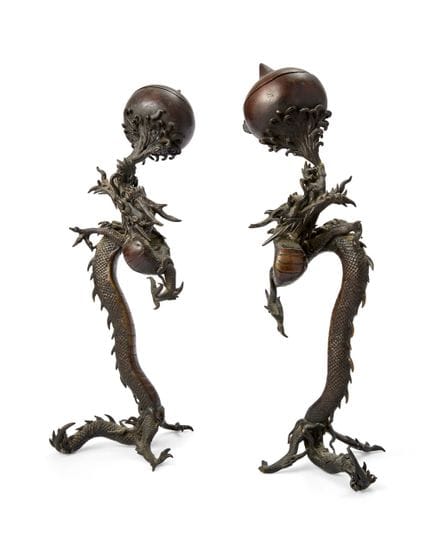Paire de brûleurs d'encens japonais en bronze repr