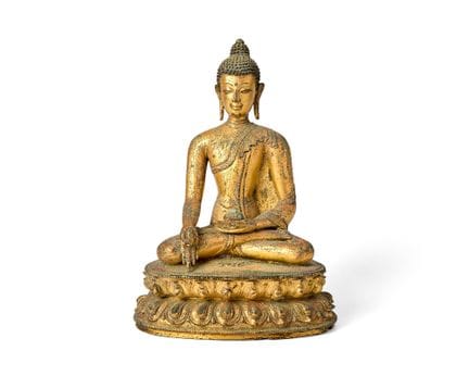 Statue tibétaine en alliage de cuivre doré représe