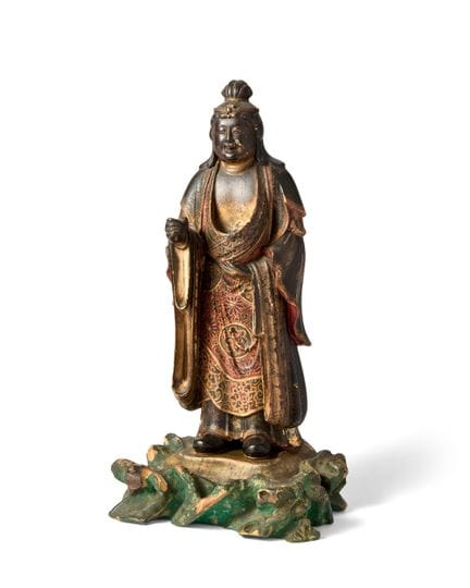 Eine japanische, vielfarbig lackierte Holzfigur de