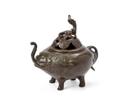 Éléphant japonais en bronze et brûle-parfum à tête