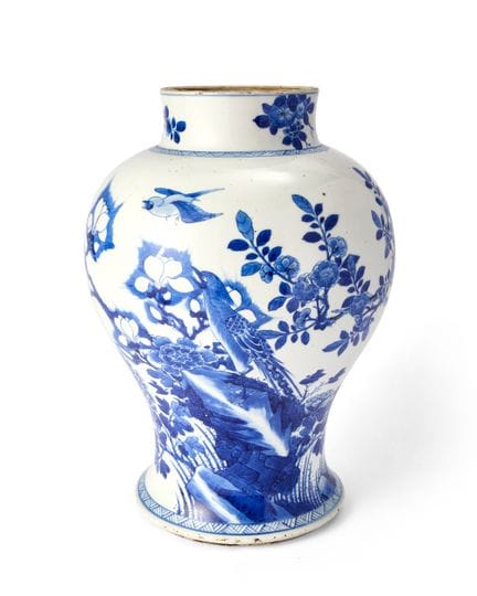 Grande vaso balastro cinese blu e bianco con motiv