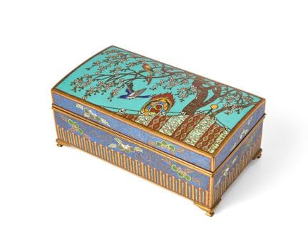 Boîte rectangulaire japonaise en émail cloisonné

