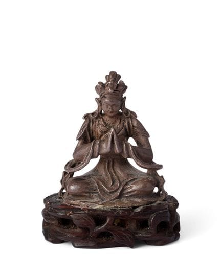 Piccola statuetta cinese di Buddha in bronzo argen