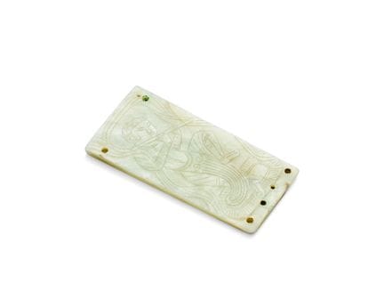 Plaque en jade pâle de style Tang représentant un 
