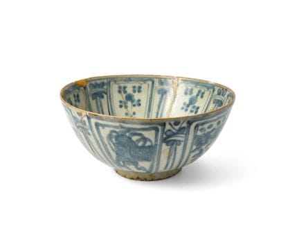 Grande ciotola cinese "Kraak" in ceramica blu e bi