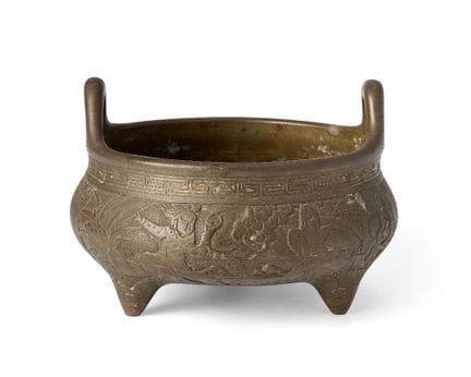 Brûleur d'encens chinois en bronze à trois pieds, 