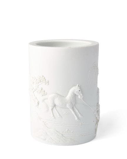 Pot à pinceaux chinois en porcelaine biscuit blanc