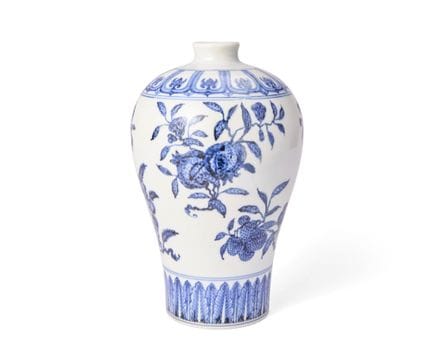 Vaso balastro cinese blu e bianco con motivi di “f