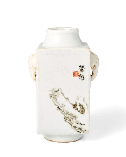 Piccolo vaso cinese a forma di cong con smalto Qia