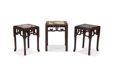 Trois porte-encens chinois « Hongmu » incrustés de