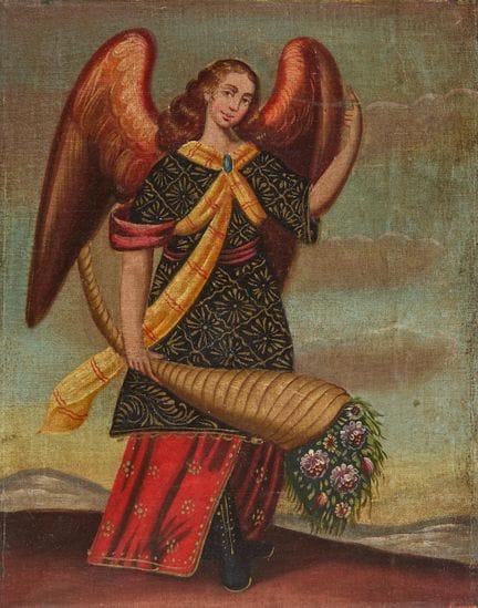 库斯科画派，
19世纪末——




手持丰饶角的大天使加百列；




布面油画，25.3 × 2