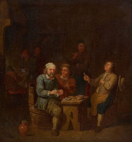 马蒂厄斯·范·赫尔蒙特，
佛兰德人，1623—约1679—

酒馆内，几位人物围坐在桌旁抽烟斗；

