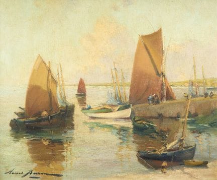 亨利·布隆，
法国，1880-1969-

岸边的船只；

布面油画，左下角署名“亨利·布隆”，46