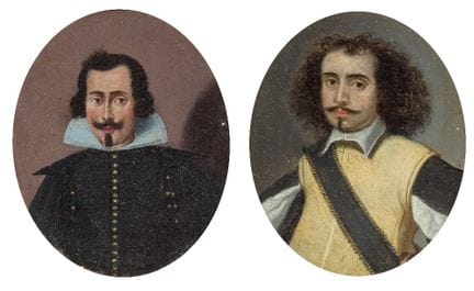 杰拉德·特·博尔赫的追随者，
荷兰 1617-1681-

两幅肖像微型画：《身着黄色马甲、系黑色腰