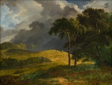 詹姆斯·阿瑟·奥康纳，
爱尔兰人，1792-1841-

一幅风景画，描绘山顶上的一位人物，头顶乌云
