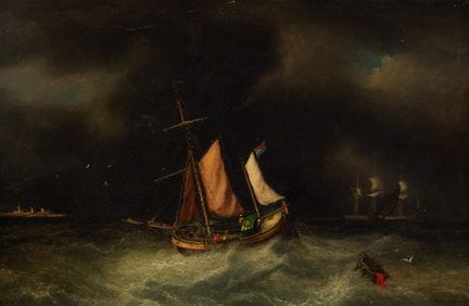 小查尔斯·奥古斯都·莫尔纽维克，
英国画家，活跃于1826-1874年——


《风暴中的帆船》；

