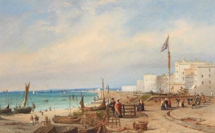 理查德·亨利·尼布斯，
英国，1816-1893-

《布莱顿海滨长廊》；

布面油画，署名“R. 