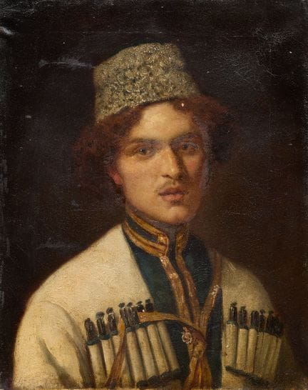 Russian School,
19th century-

Portrait of a Cossa