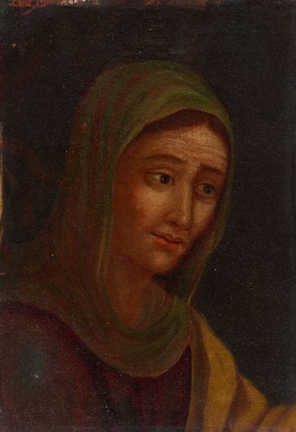 意大利画派，
19世纪—

《圣母玛利亚》；

布面油画，45.5 × 31.8 厘米（未装裱）。
