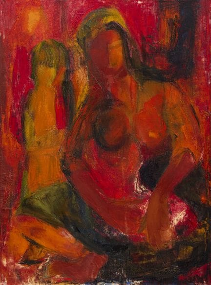 纳迪亚·萨伊卡利（黎巴嫩人，生于1936年），

《无题：身着红衣的女子》，

布面油画，左下角签名