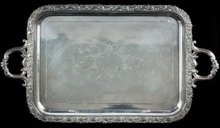 An Ottoman silver-plated rectangular tray,
late Ot