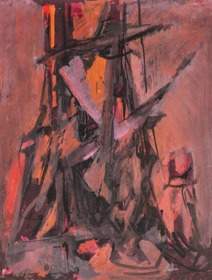 塞利姆·图兰，土耳其（1915-1994）
《无题》，抽象画

纸本油画，

右下角签名“Selim