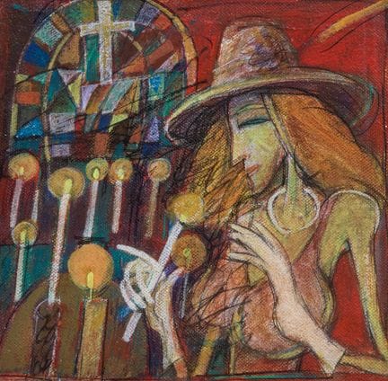 迪拉杰·乔杜里，印度（1936-2018）
无题；

木板油画，背面附杜米马尔画廊标签，

18.5
