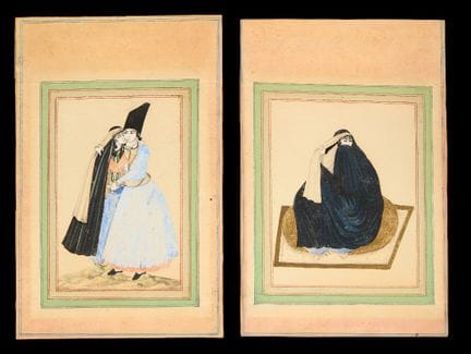 Due dipinti raffiguranti giovani dell’epoca Qajar: