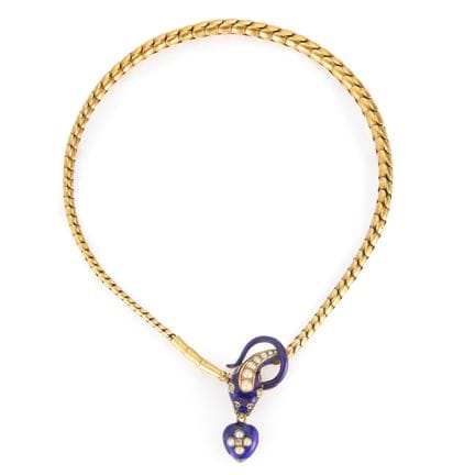 Collier victorien en or, émail et perles, représen