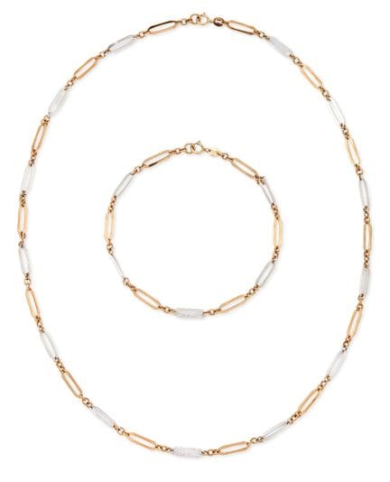 Ensemble collier et bracelet en or bicolore 9 cara