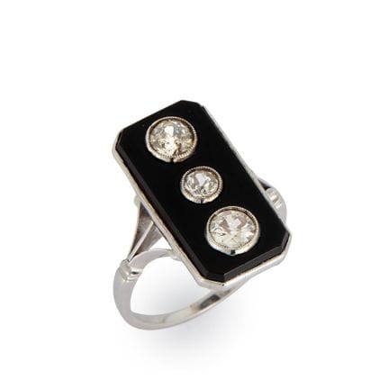 Bague à panneau en onyx et diamants, composée de t