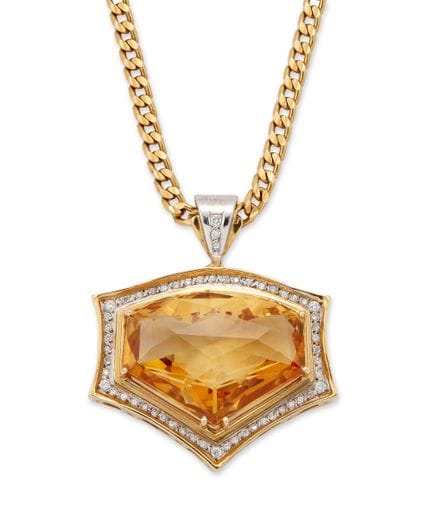 Un grand pendentif en citrine et diamants, serti d