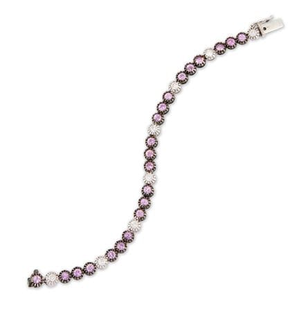 Bracelet à rangées de diamants et de saphirs roses
