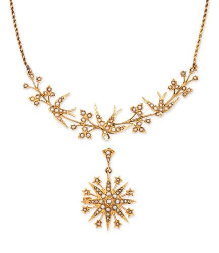Un petit ensemble de bijoux édouardiens en or 9 ca