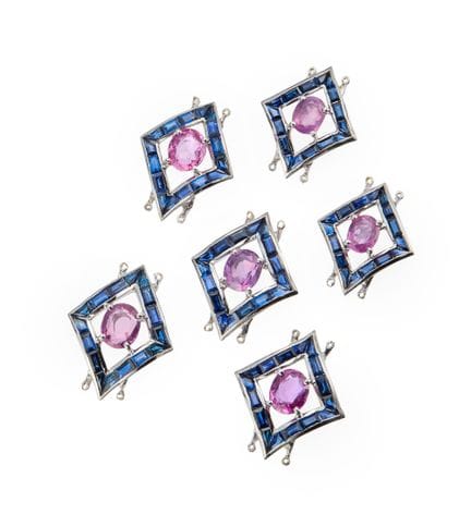 Ensemble de six maillons en saphir rose et saphir,