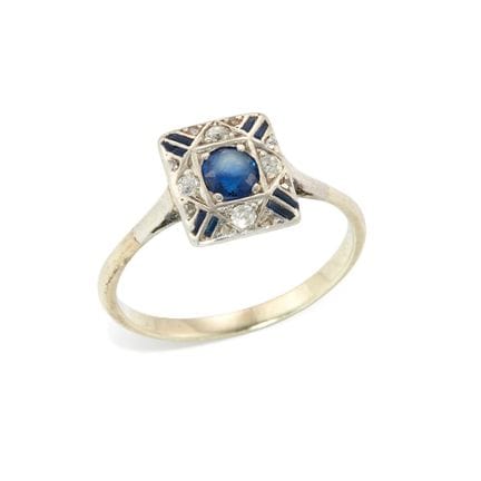 Bague Art déco à panneau de saphirs et de diamants