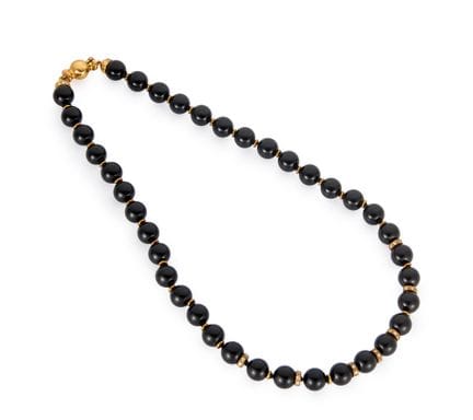 Collier en onyx et diamants, composé de perles sph