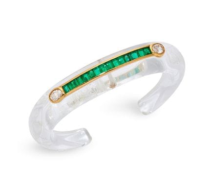 Bracelet en cristal de roche, émeraude et diamant,