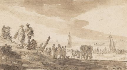 Jan van Goyen (1596-1656)
Fish sale on the beach,s