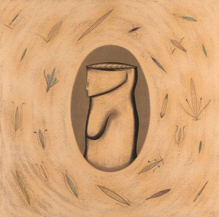 克里斯蒂亚诺·比安钦，《叶落之前》，1992年
铅笔、彩色铅笔和炭笔绘于纸上，裱于木板上。70 x 