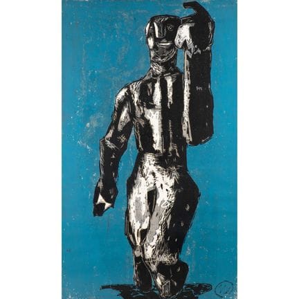 马库斯·吕佩尔茨*（1941），《Clitunnu》，1990
纸本彩色木刻。198 × 118 厘