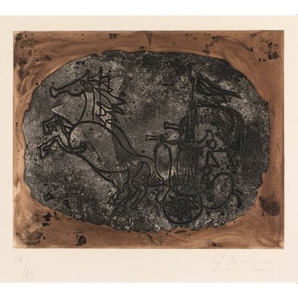 乔治·布拉克（1882-1963），《黑色马车》，1958年
彩色蚀刻版画。画面尺寸 23.5 × 