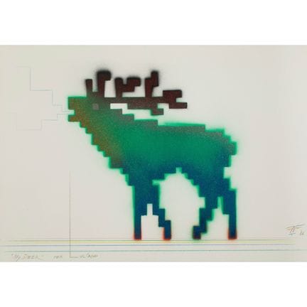 佩特鲁斯·万德雷*（1939-2012），《我的鹿》，1986年
混合媒介，手抄纸。画幅尺寸75×1